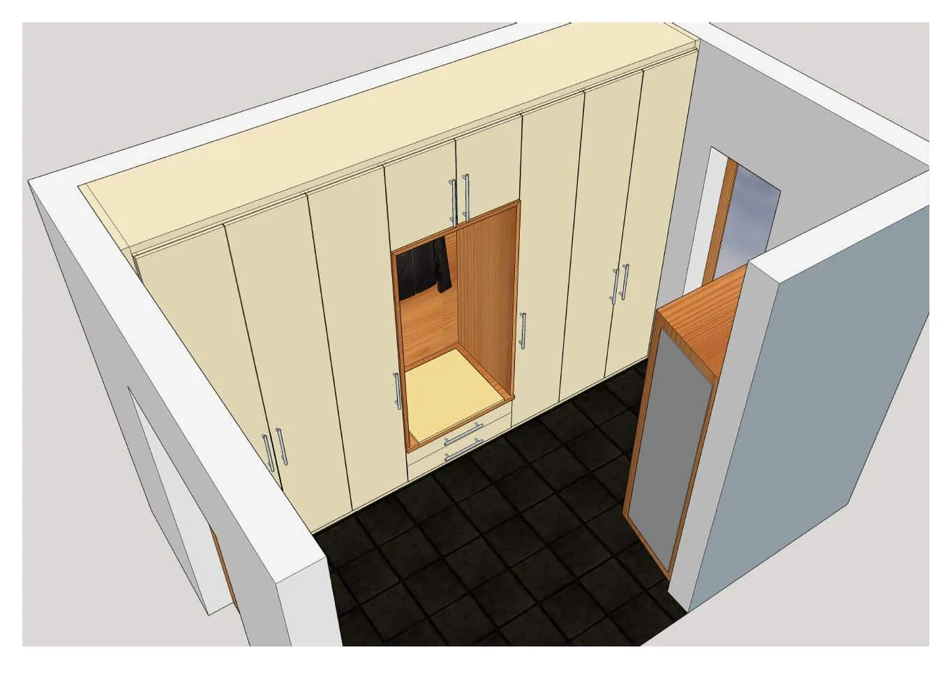 Individuelle Planung. Hier von einem begehbarem Kleiderschrank mit Fronten. Individuelle Planung. Hier von einem begehbarem Kleiderschrank mit Fronten